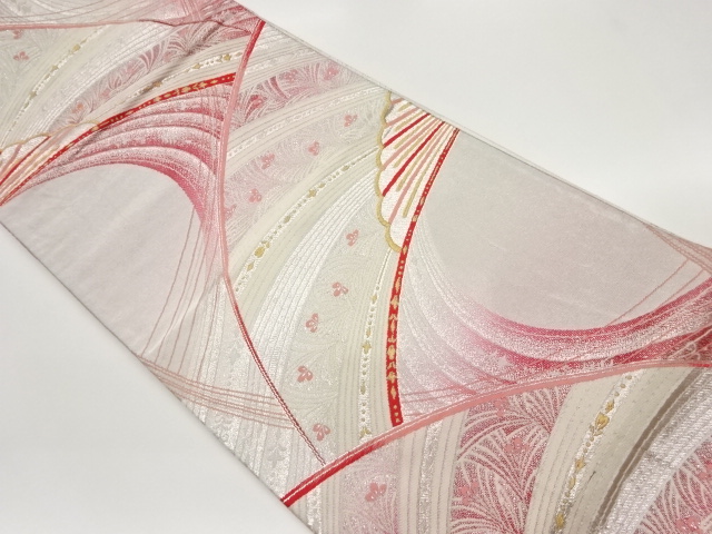 JAPANESE FUKURO OBI / REVERSIBLE / WOVEN ABSTRACT FLORAL PLANTS